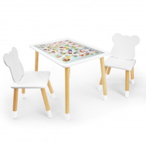 Детский комплект стол и два стула Мишка Rolti Baby с накладкой Алфавит (белая столешница/белое сиденье/береза ножки) в Камышлове - kamyshlov.ok-mebel.com | фото