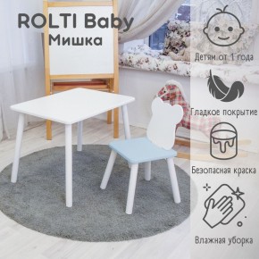 Детский комплект стол и стул «Мишка» Rolti Baby  (голубая столешница/голубое сиденье/белые ножки) в Камышлове - kamyshlov.ok-mebel.com | фото