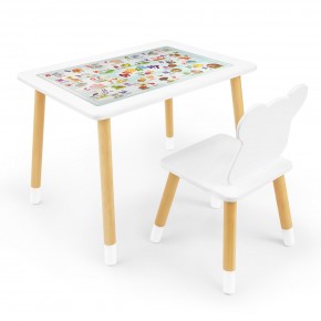 Детский комплект стол и стул Мишка Rolti Baby с накладкой Алфавит (белая столешница/белое сиденье/береза ножки) в Камышлове - kamyshlov.ok-mebel.com | фото