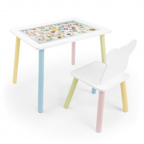 Детский комплект стол и стул Мишка Rolti Baby с накладкой Алфавит (белая столешница/белое сиденье/цветные ножки) в Камышлове - kamyshlov.ok-mebel.com | фото