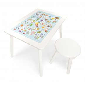 Детский комплект стол и табурет круглый Rolti Baby с накладкой Алфавит (белая столешница/белое сиденье/белые ножки) в Камышлове - kamyshlov.ok-mebel.com | фото