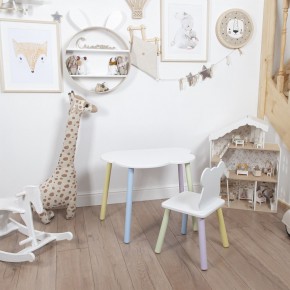 Комплект детский стол ОБЛАЧКО и стул МИШКА ROLTI Baby (белая столешница/белое сиденье/цветные ножки) в Камышлове - kamyshlov.ok-mebel.com | фото