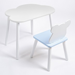 Комплект детский стол ОБЛАЧКО и стул МИШКА ROLTI Baby (белая столешница/голубое сиденье/белые ножки) в Камышлове - kamyshlov.ok-mebel.com | фото