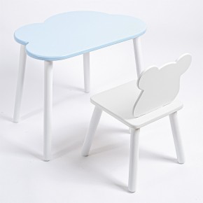 Комплект детский стол ОБЛАЧКО и стул МИШКА ROLTI Baby (голубая столешница/белое сиденье/белые ножки) в Камышлове - kamyshlov.ok-mebel.com | фото