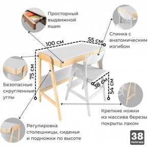 Комплект растущий стол и стул 38 попугаев «Вуди» (Белый, Без покрытия) в Камышлове - kamyshlov.ok-mebel.com | фото