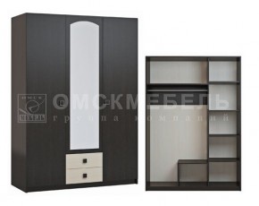 Шкаф 3-х дверный с 2 ящиками с зеркалом Шк51 МС Люсси (венге/дуб девон) в Камышлове - kamyshlov.ok-mebel.com | фото