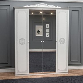 Шкаф 4-х дверный с зеркалами (12.244) Грация (белый/серебро) в Камышлове - kamyshlov.ok-mebel.com | фото