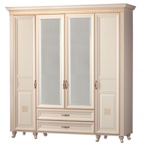 Шкаф для одежды 4-дверный с зеркалом №493 Марлен кремовый белый в Камышлове - kamyshlov.ok-mebel.com | фото