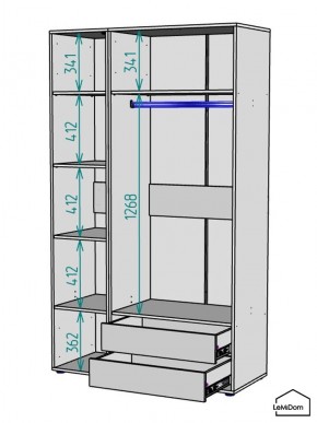 Шкаф Linnea MHR-3PO-2 2050х1200х510 (Белый-М 11.1.2) в Камышлове - kamyshlov.ok-mebel.com | фото 3