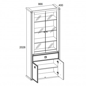 Шкаф с витриной 2V2D1S, MAGELLAN, цвет Сосна винтаж в Камышлове - kamyshlov.ok-mebel.com | фото 2